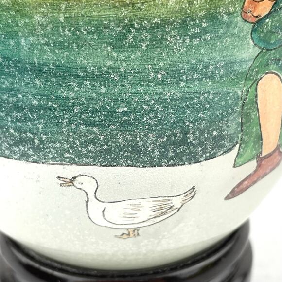 Hand Blown Glass Egg with Stand 1991 SMC in Box Religious Design Li Bien Painted - Picture 12 of 15